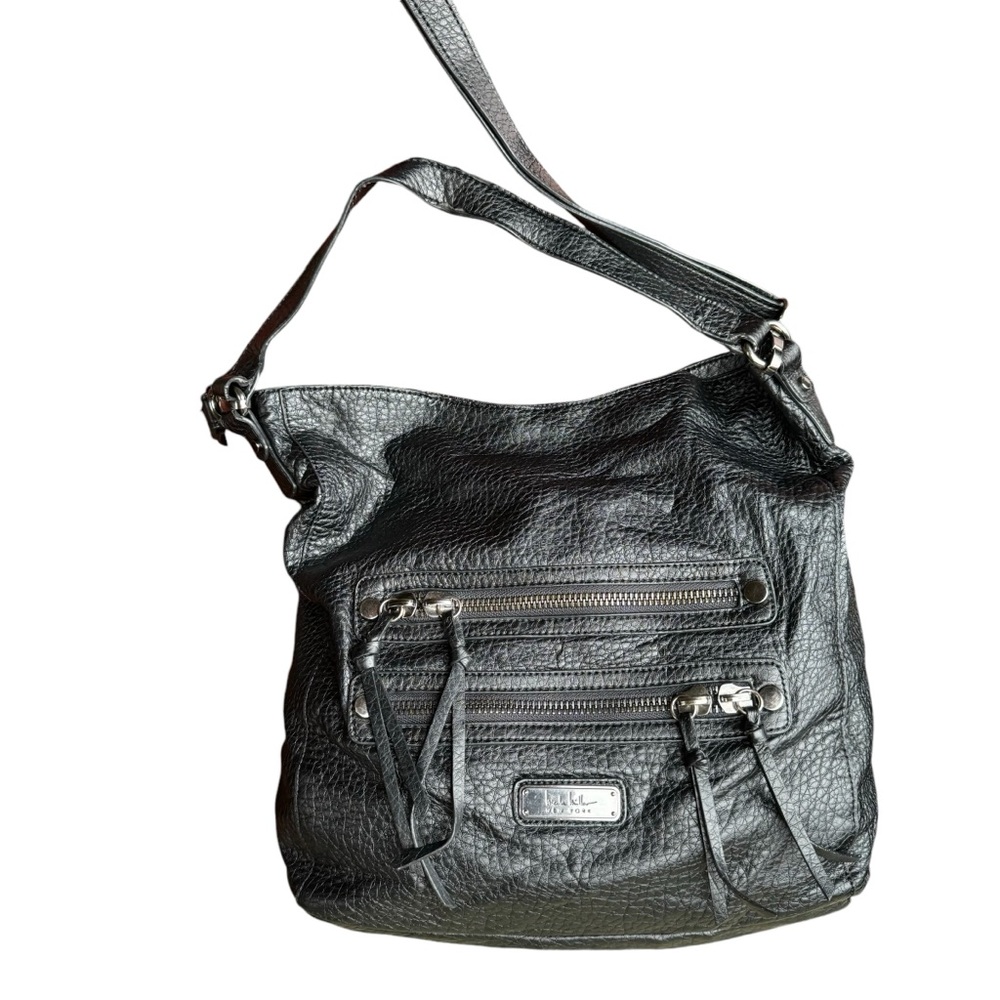 Nicole Miller New York Black Faux Leather Purse, Handbag, Shoulder Strap